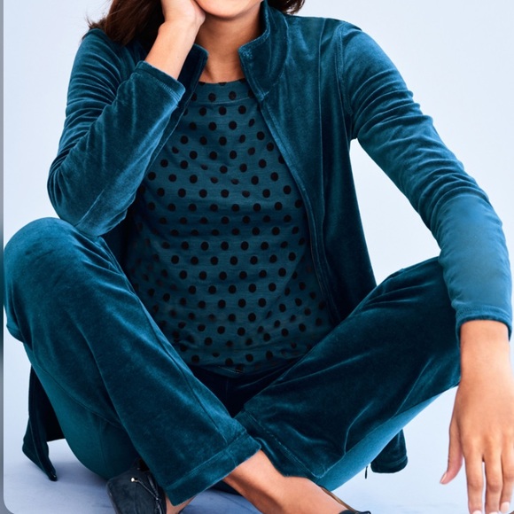 Talbots women’s LUXE STRAIGHT-LEG full zip VELOUR 2 pc Track suit -size S petite - Picture 2 of 16